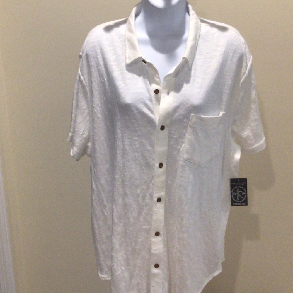 Lucky Brand Men's White Short-Sleeve Linen Button-Down Shirt size XL